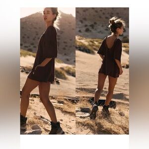 Free people movement hot shot t shirt romper size large burgundy romper